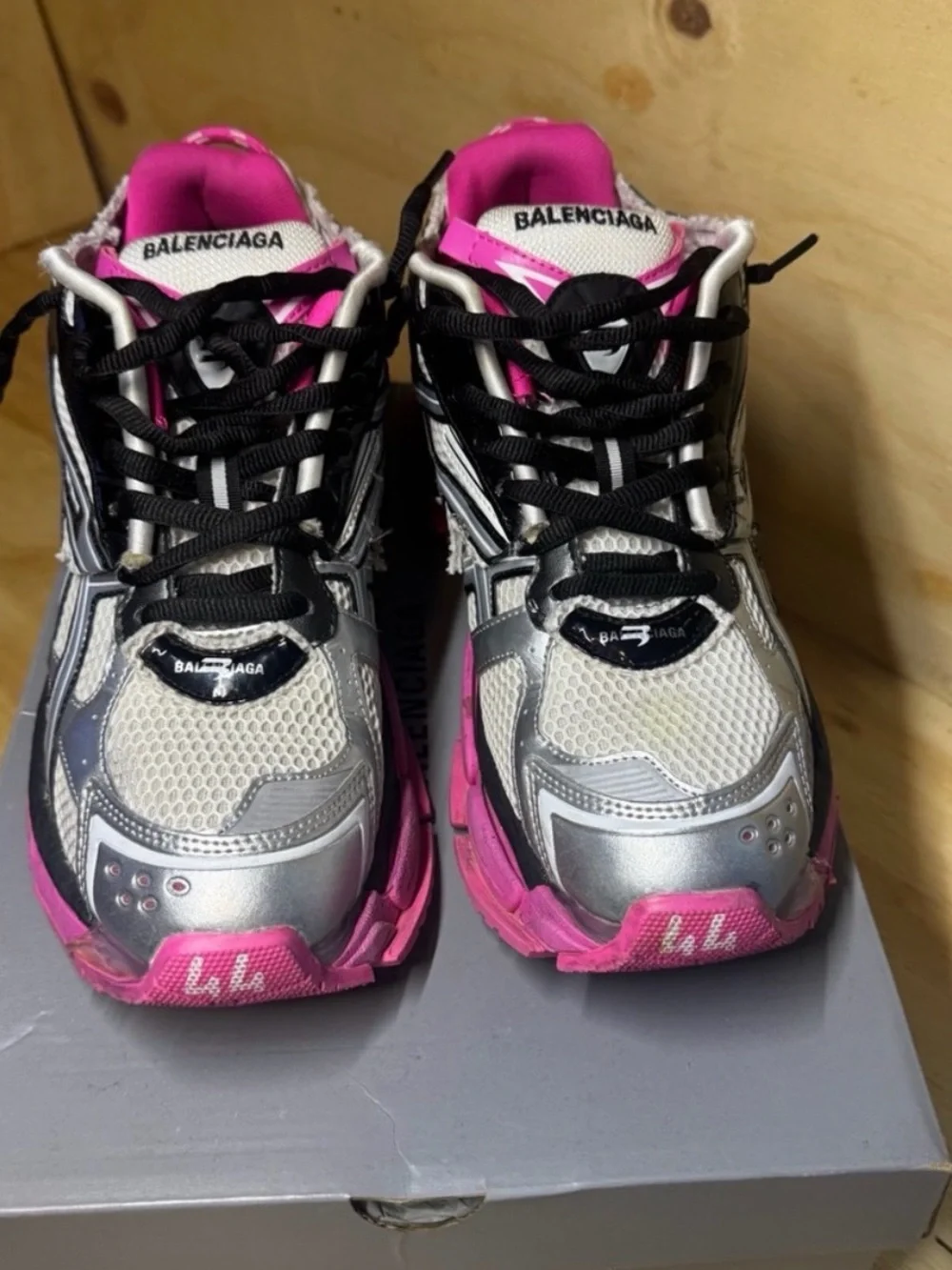 Balenciaga White, Pink & Black Track-Style Sneakers - Picture 4 of 5